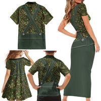 Lederhosen Oktoberfest Family Matching Short Sleeve Bodycon Dress and Hawaiian Shirt Hops And Malt Pattern - Wonder Print Shop