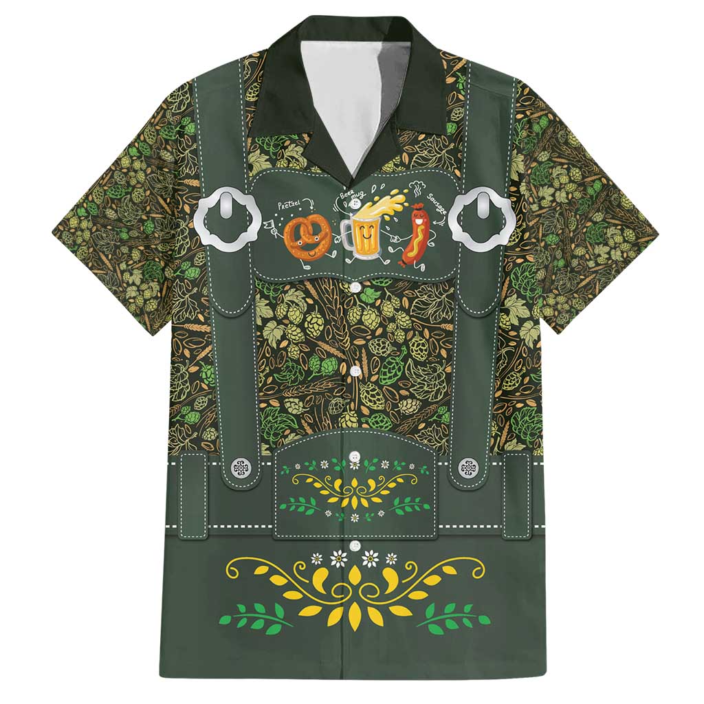 Lederhosen Oktoberfest Family Matching Short Sleeve Bodycon Dress and Hawaiian Shirt Hops And Malt Pattern - Wonder Print Shop
