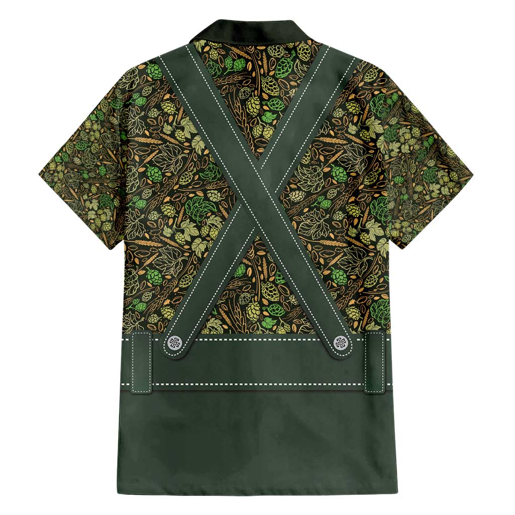 Lederhosen Oktoberfest Family Matching Short Sleeve Bodycon Dress and Hawaiian Shirt Hops And Malt Pattern - Wonder Print Shop