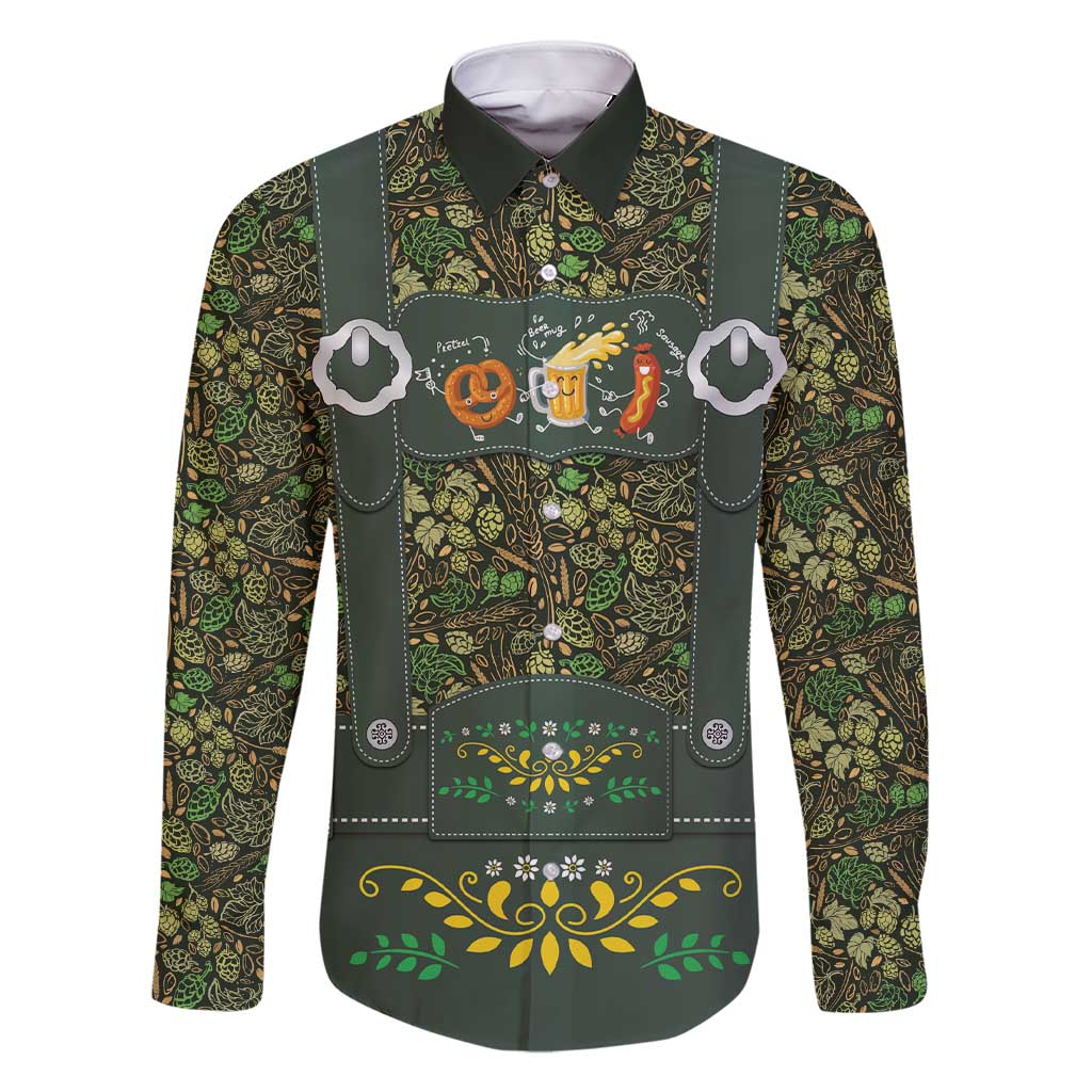 Lederhosen Oktoberfest Family Matching Short Sleeve Bodycon Dress and Hawaiian Shirt Hops And Malt Pattern - Wonder Print Shop