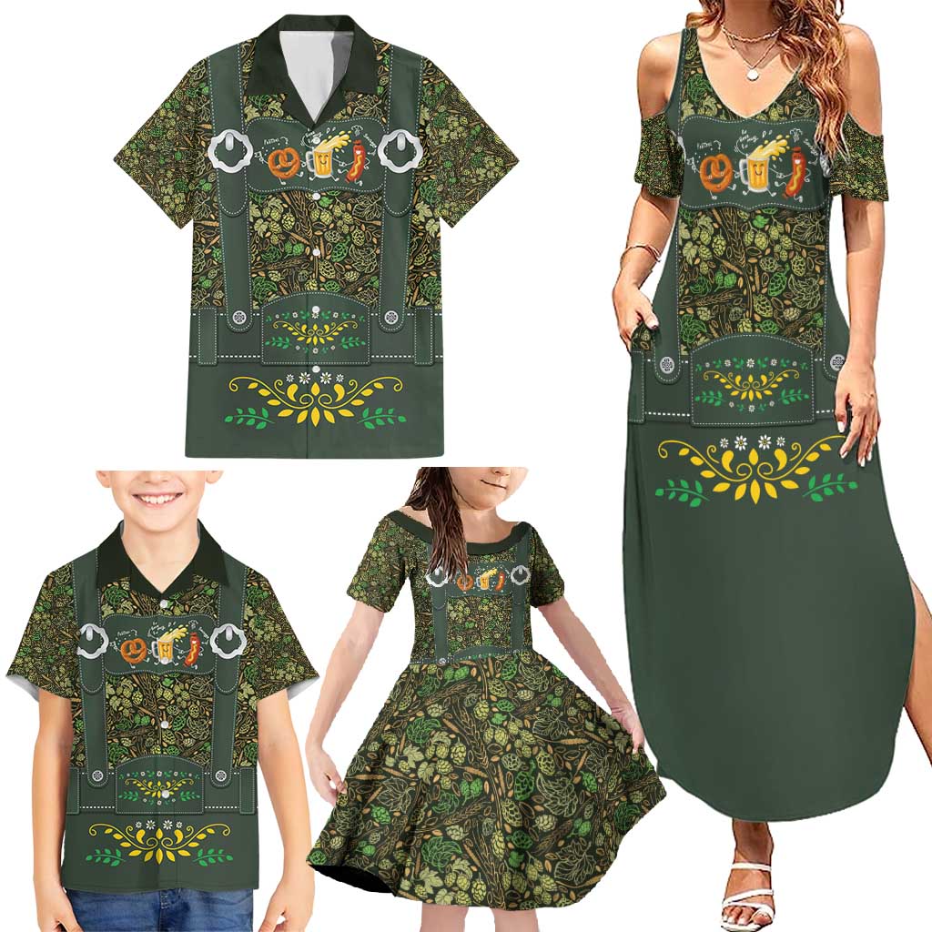 Lederhosen Oktoberfest Family Matching Summer Maxi Dress and Hawaiian Shirt Hops And Malt Pattern - Wonder Print Shop
