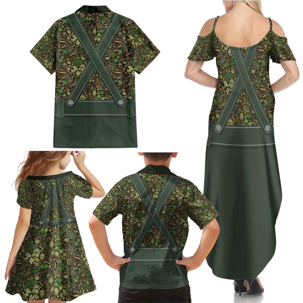 Lederhosen Oktoberfest Family Matching Summer Maxi Dress and Hawaiian Shirt Hops And Malt Pattern - Wonder Print Shop