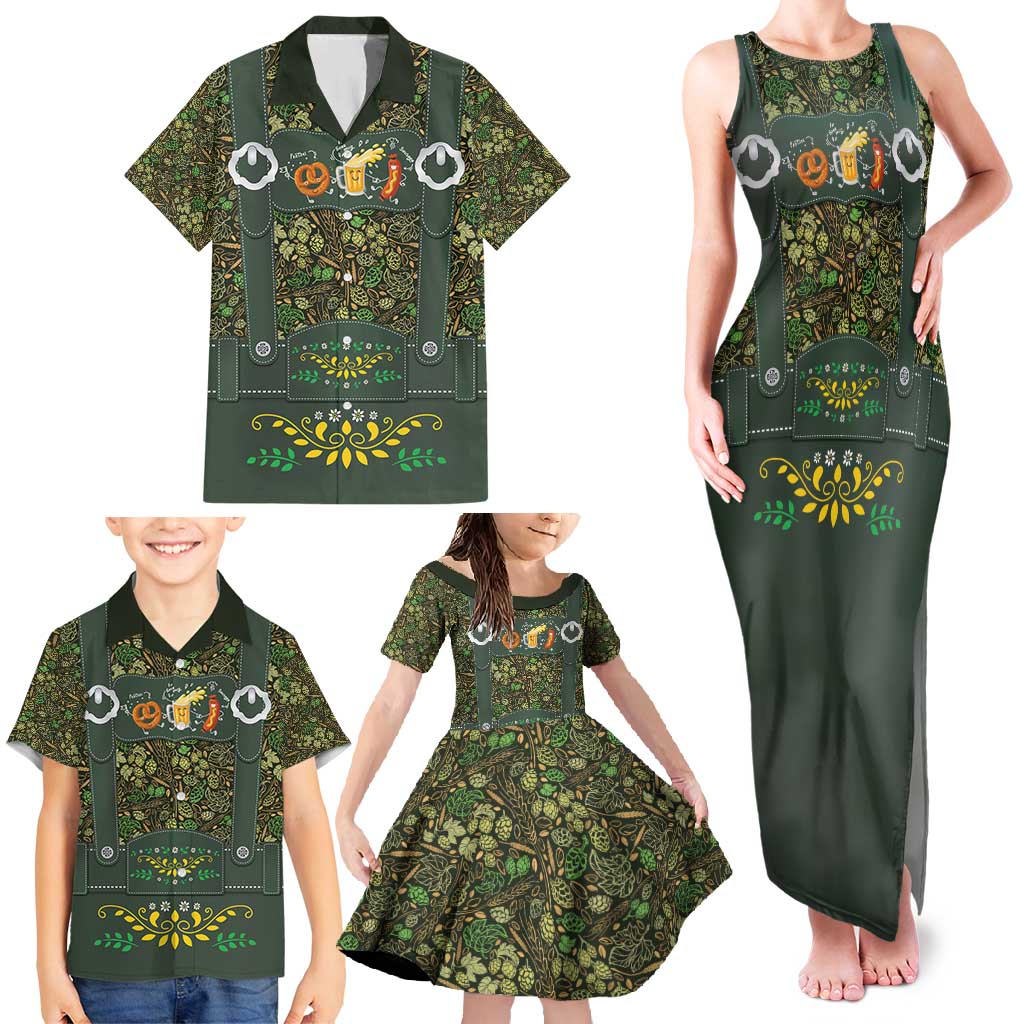 Lederhosen Oktoberfest Family Matching Tank Maxi Dress and Hawaiian Shirt Hops And Malt Pattern - Wonder Print Shop
