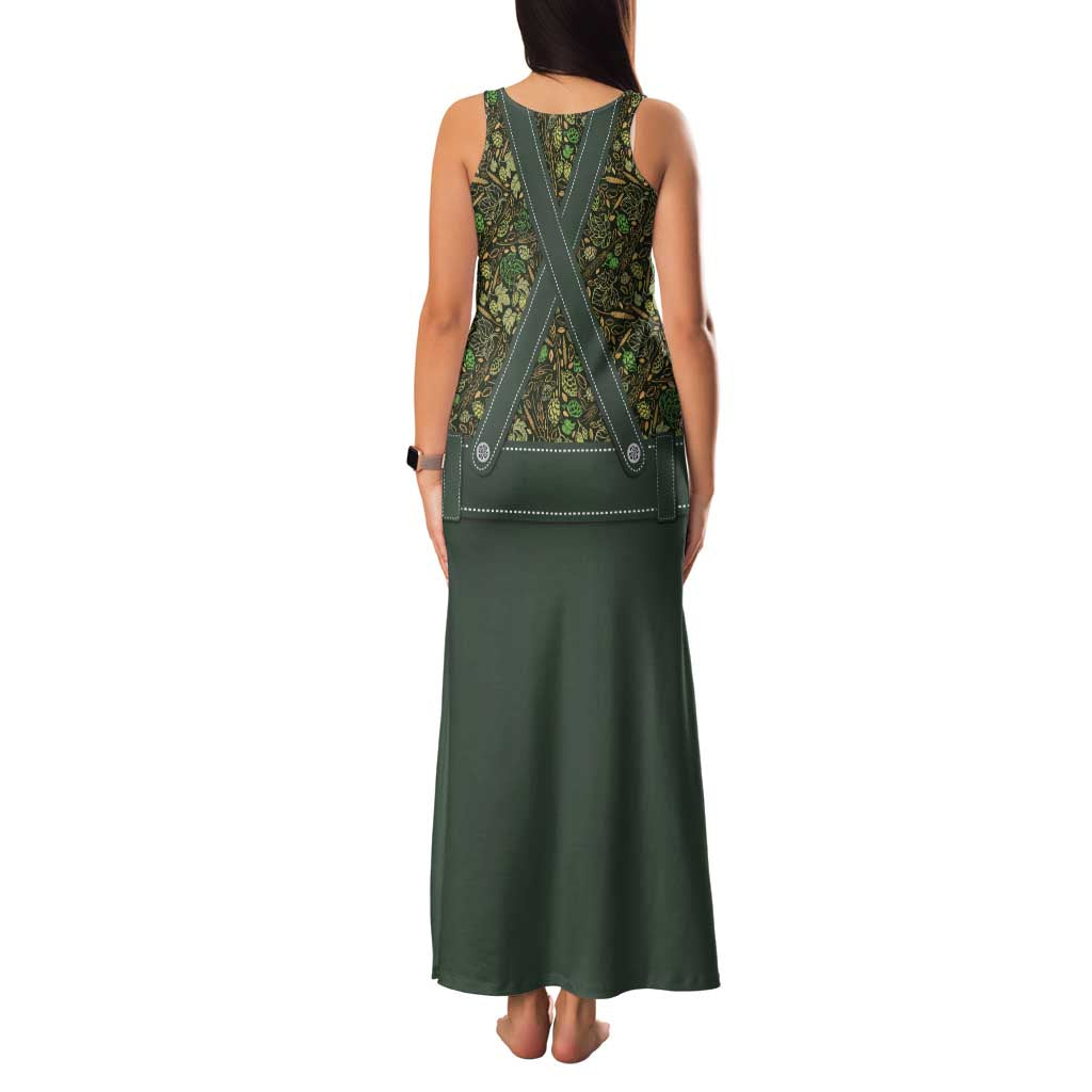 Lederhosen Oktoberfest Family Matching Tank Maxi Dress and Hawaiian Shirt Hops And Malt Pattern - Wonder Print Shop