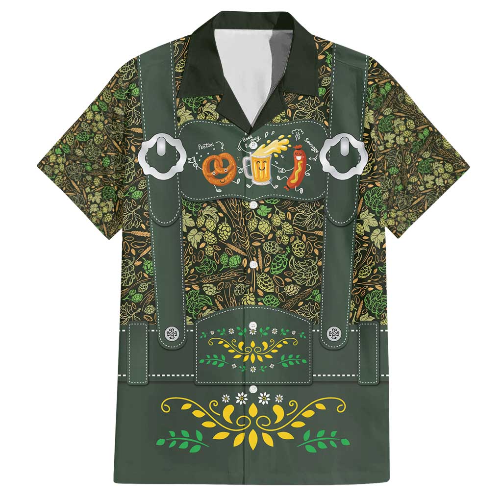 Lederhosen Oktoberfest Hawaiian Shirt Hops And Malt Pattern - Wonder Print Shop