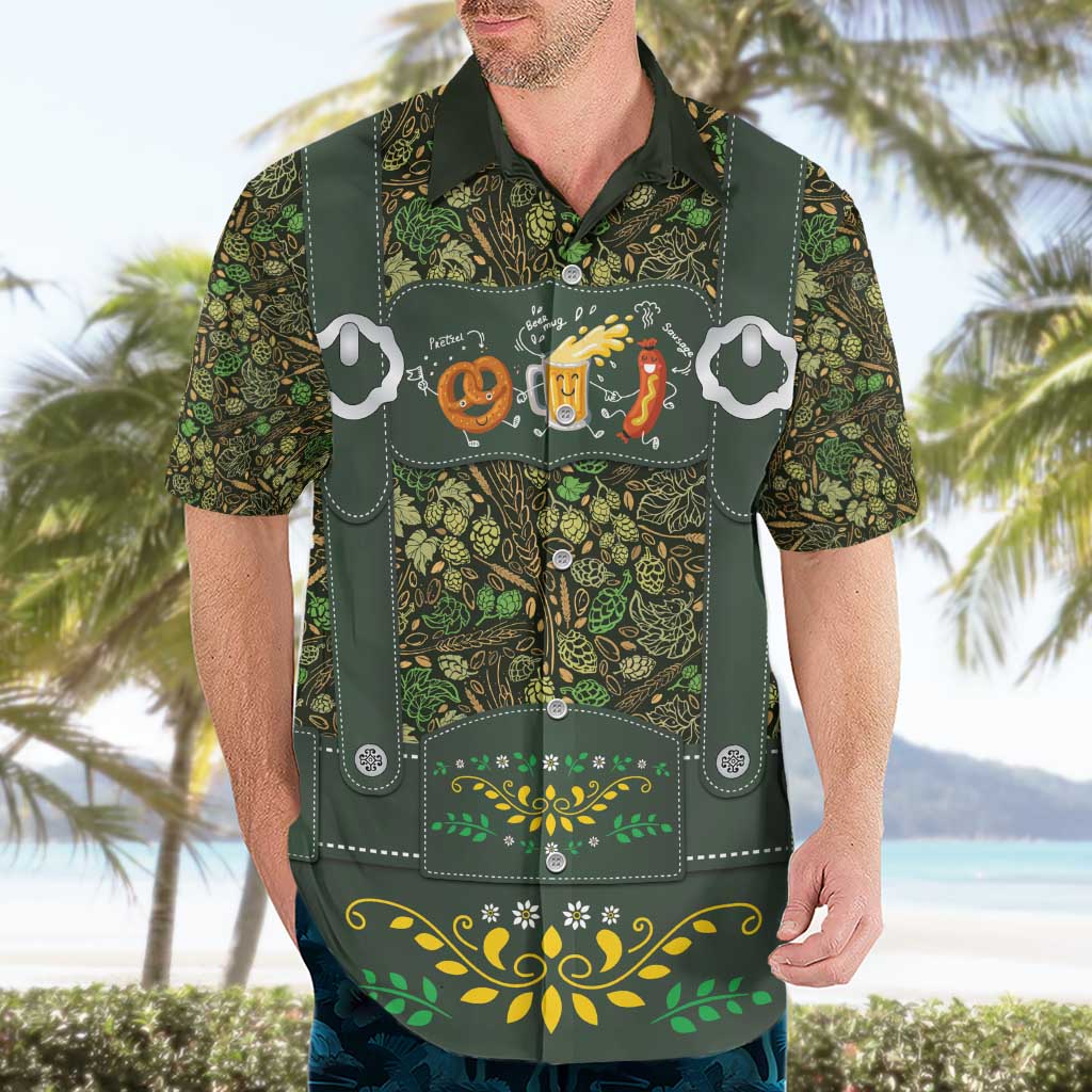 Lederhosen Oktoberfest Hawaiian Shirt Hops And Malt Pattern - Wonder Print Shop
