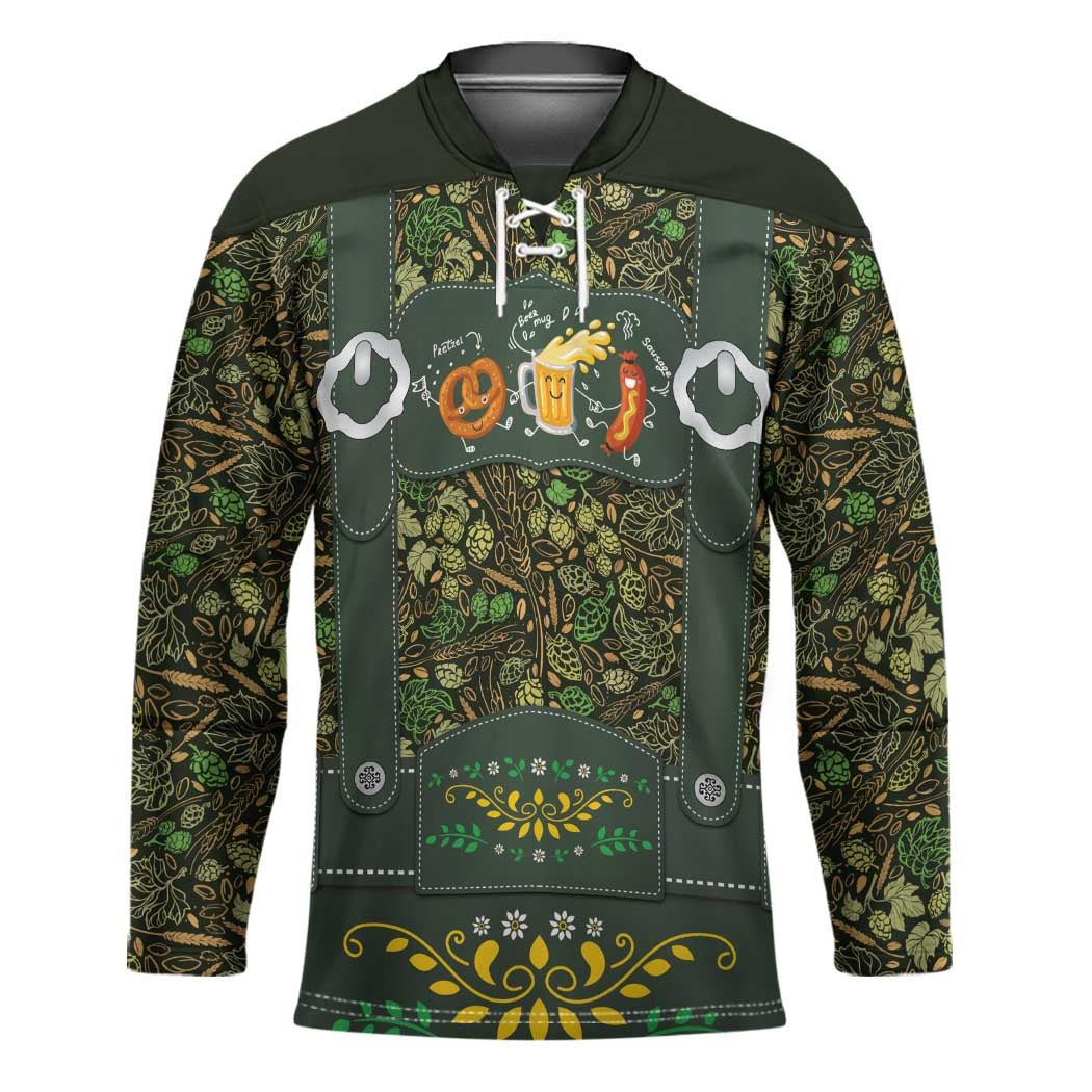 Lederhosen Oktoberfest Hockey Jersey Hops And Malt Pattern - Wonder Print Shop