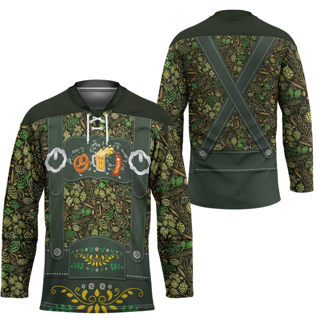 Lederhosen Oktoberfest Hockey Jersey Hops And Malt Pattern - Wonder Print Shop