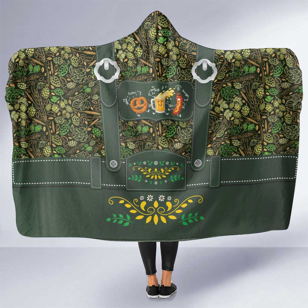 Lederhosen Oktoberfest Hooded Blanket Hops And Malt Pattern - Wonder Print Shop