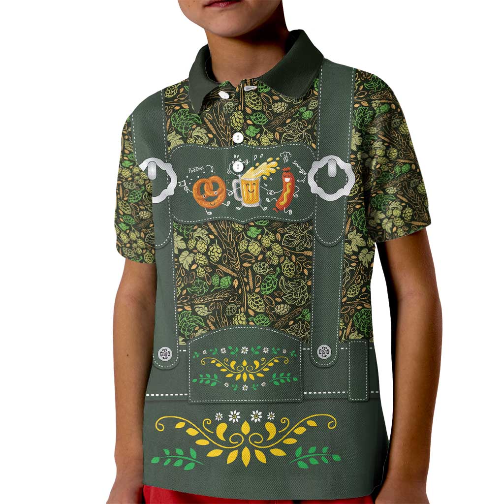 Lederhosen Oktoberfest Kid Polo Shirt Hops And Malt Pattern - Wonder Print Shop