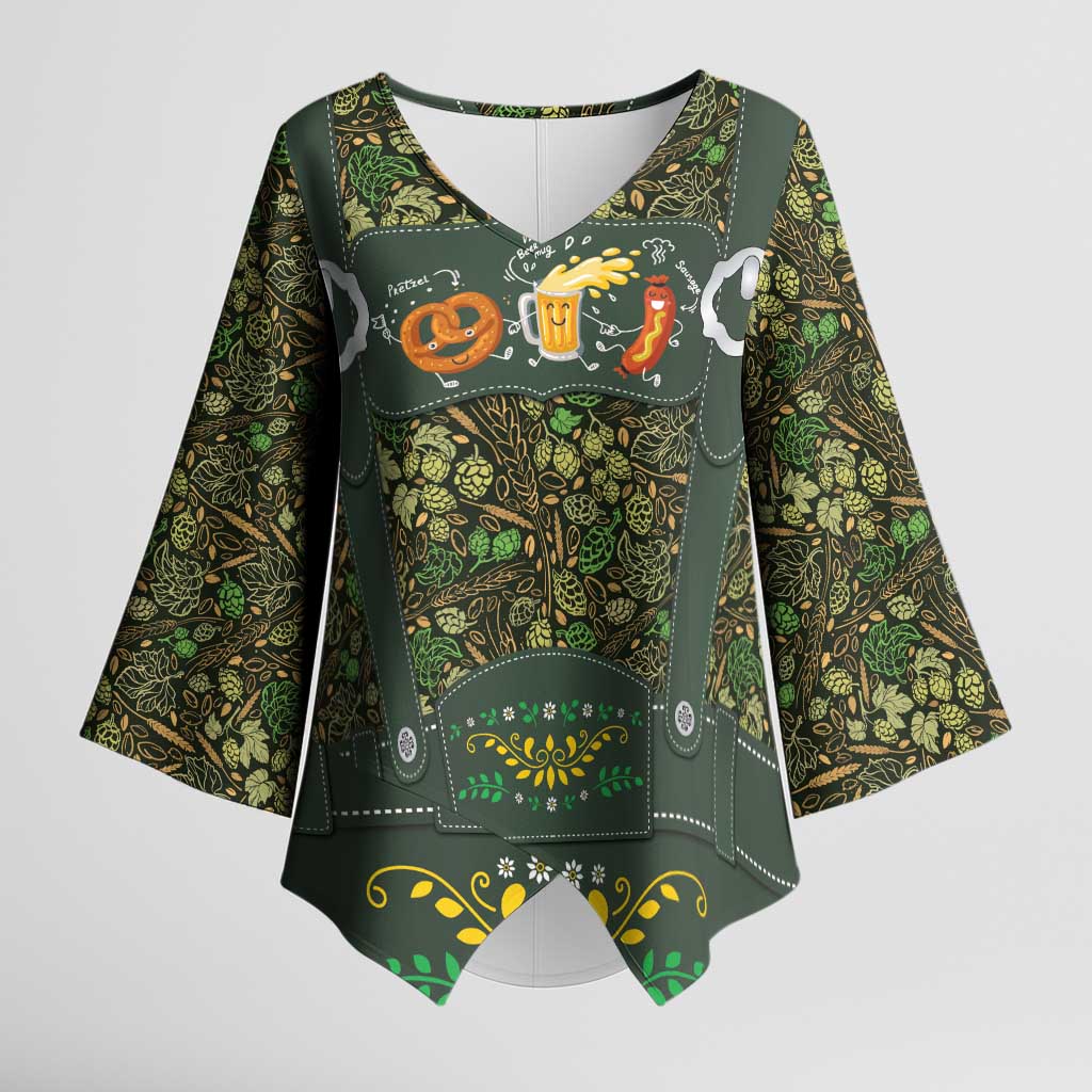 Lederhosen Oktoberfest Kimono Sleeve Blouse Hops And Malt Pattern - Wonder Print Shop