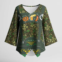 Lederhosen Oktoberfest Kimono Sleeve Blouse Hops And Malt Pattern - Wonder Print Shop