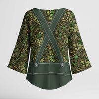 Lederhosen Oktoberfest Kimono Sleeve Blouse Hops And Malt Pattern - Wonder Print Shop