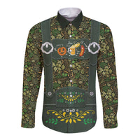 Lederhosen Oktoberfest Long Sleeve Button Shirt Hops And Malt Pattern - Wonder Print Shop