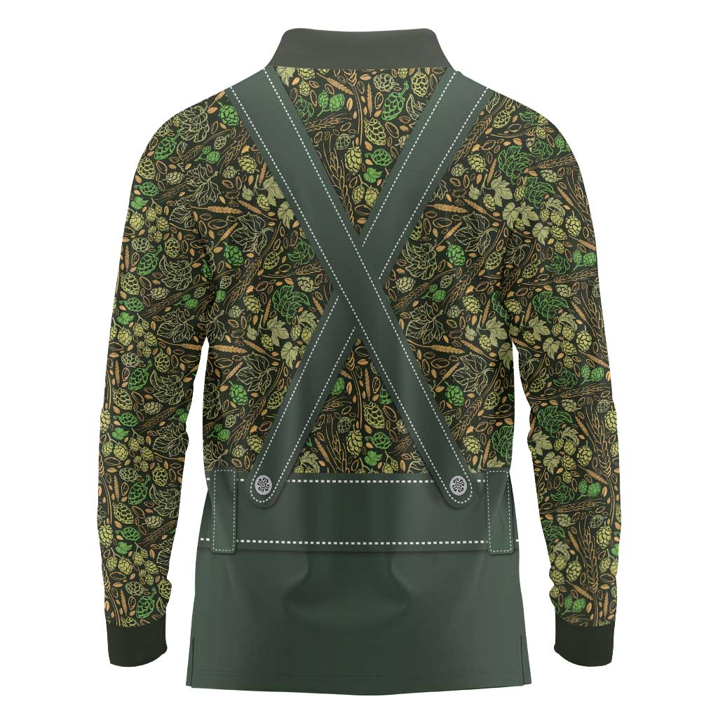 Lederhosen Oktoberfest Long Sleeve Polo Shirt Hops And Malt Pattern - Wonder Print Shop