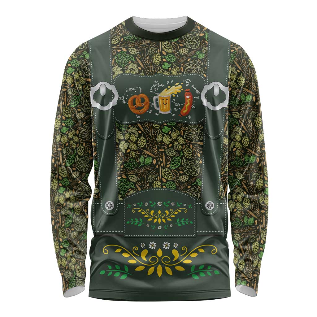 Lederhosen Oktoberfest Long Sleeve Shirt Hops And Malt Pattern - Wonder Print Shop