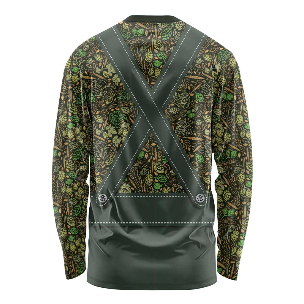 Lederhosen Oktoberfest Long Sleeve Shirt Hops And Malt Pattern - Wonder Print Shop