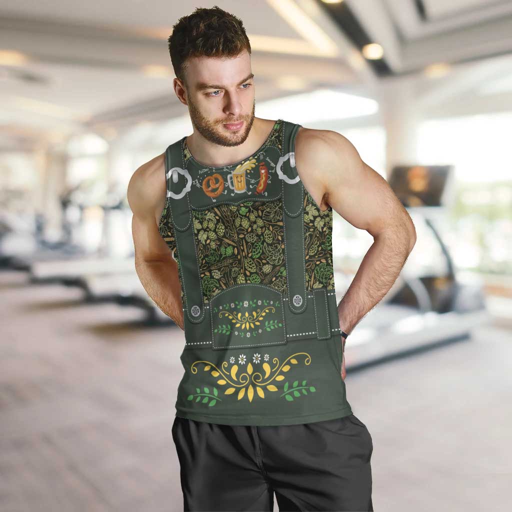 Lederhosen Oktoberfest Men Tank Top Hops And Malt Pattern - Wonder Print Shop