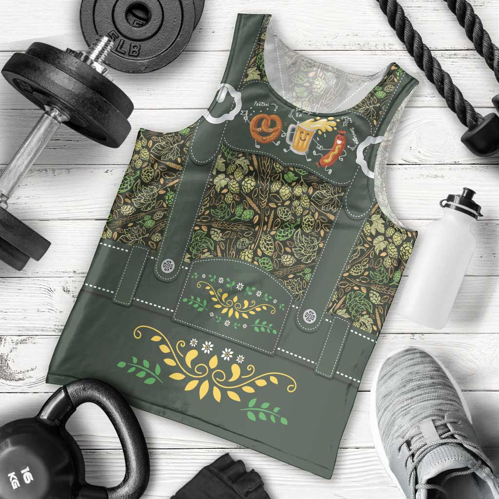 Lederhosen Oktoberfest Men Tank Top Hops And Malt Pattern - Wonder Print Shop