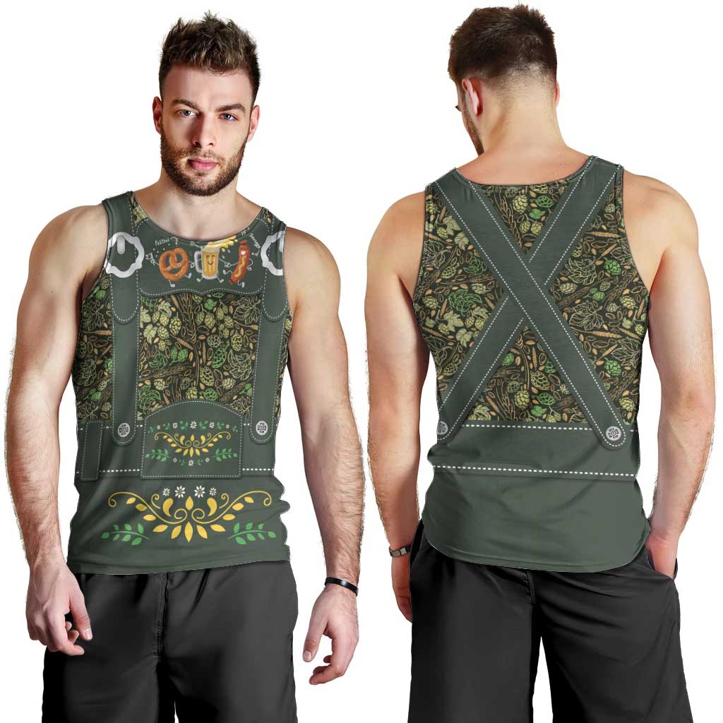 Lederhosen Oktoberfest Men Tank Top Hops And Malt Pattern - Wonder Print Shop