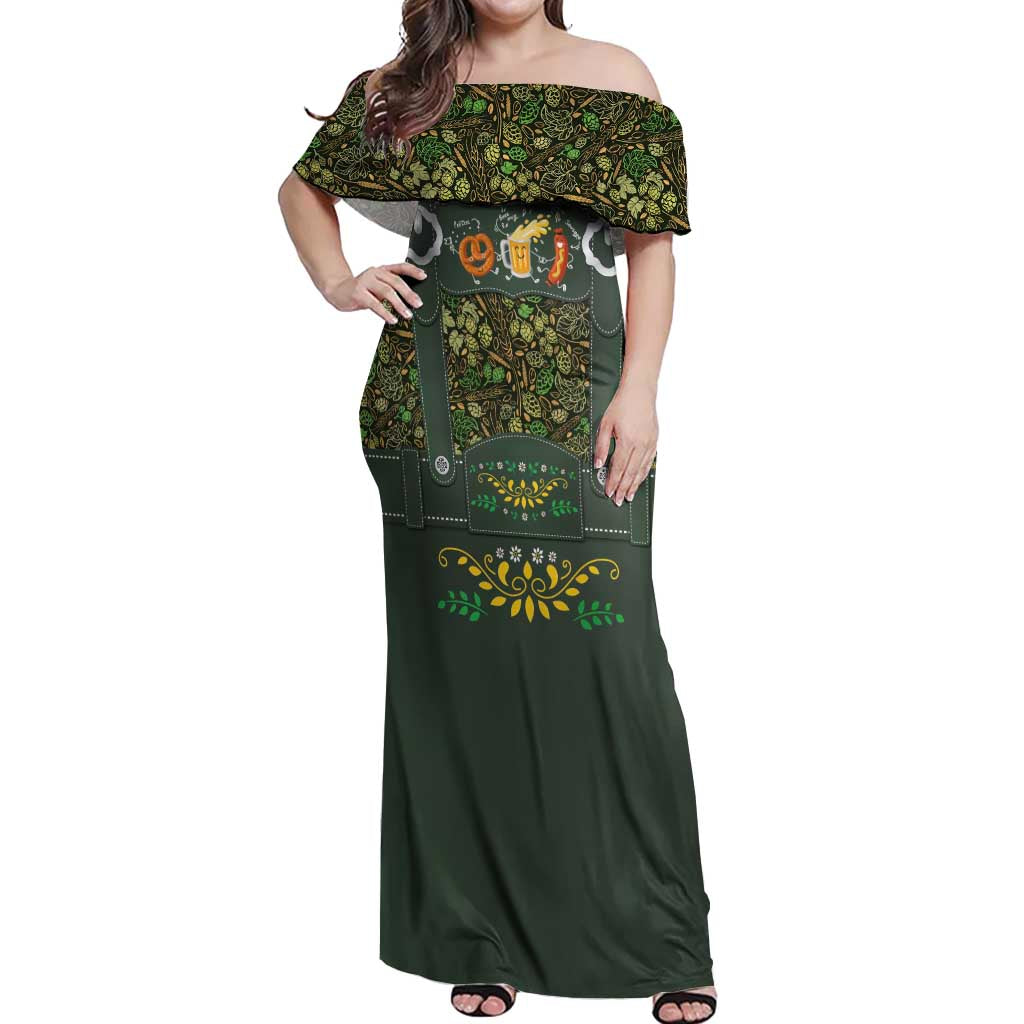 Lederhosen Oktoberfest Off Shoulder Maxi Dress Hops And Malt Pattern - Wonder Print Shop