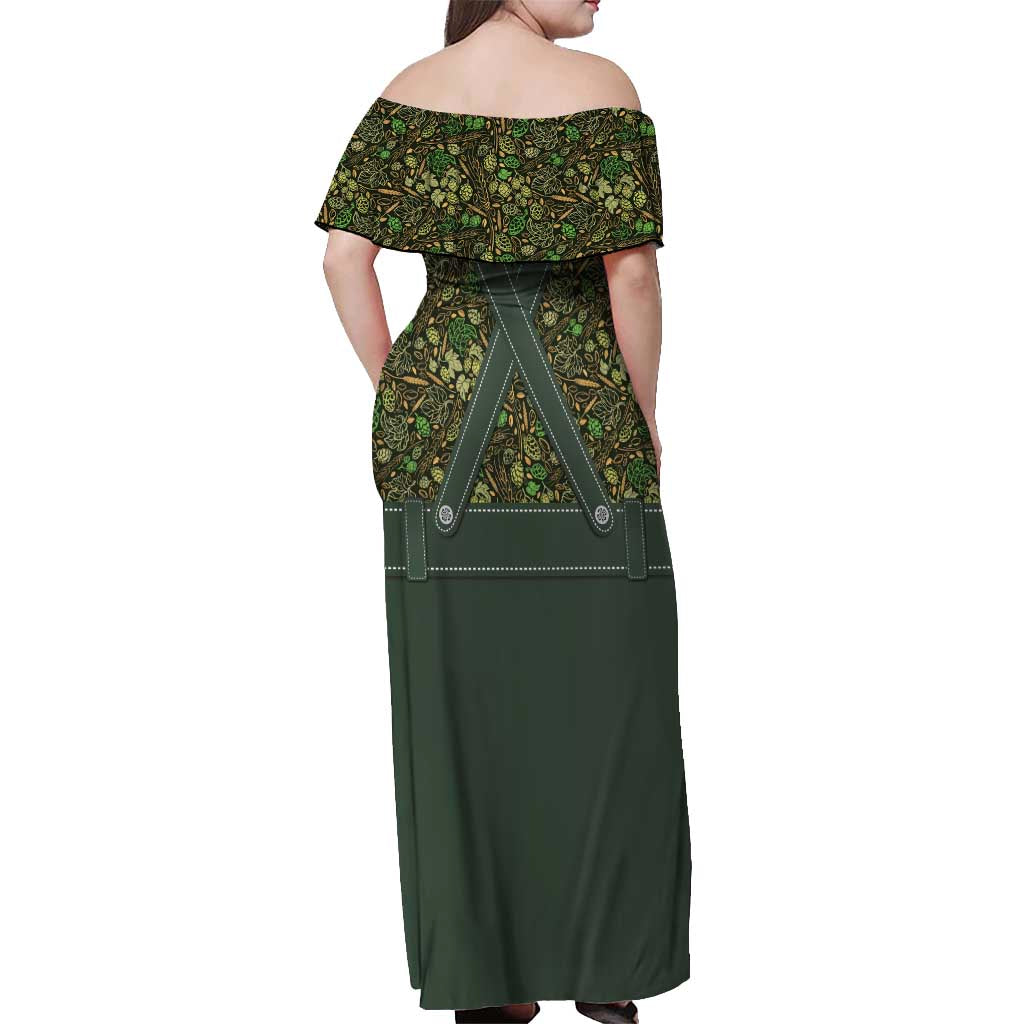 Lederhosen Oktoberfest Off Shoulder Maxi Dress Hops And Malt Pattern - Wonder Print Shop