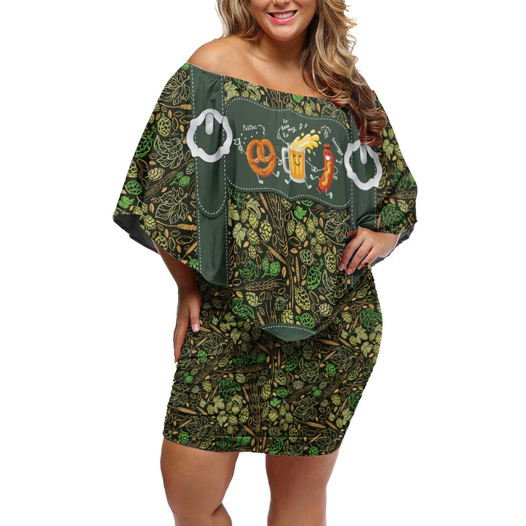 Lederhosen Oktoberfest Off Shoulder Short Dress Hops And Malt Pattern - Wonder Print Shop