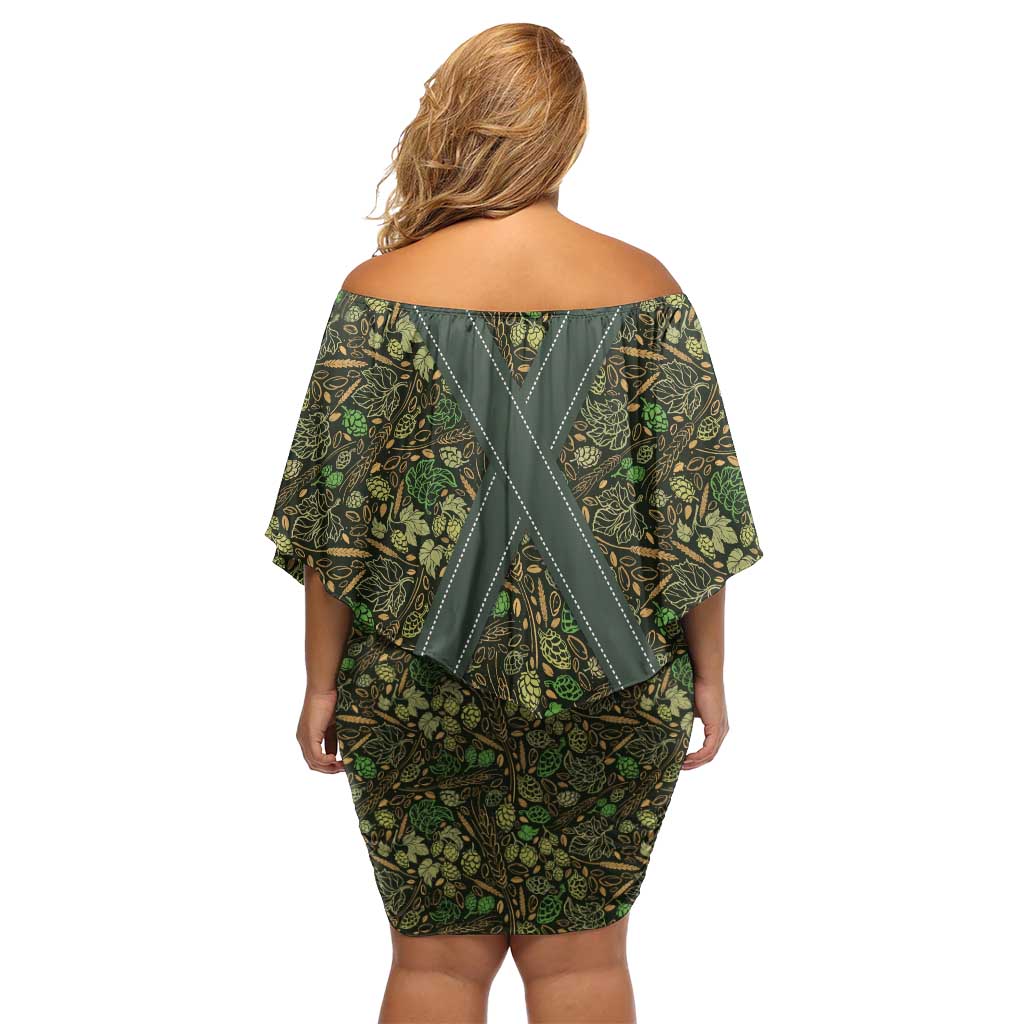 Lederhosen Oktoberfest Off Shoulder Short Dress Hops And Malt Pattern - Wonder Print Shop