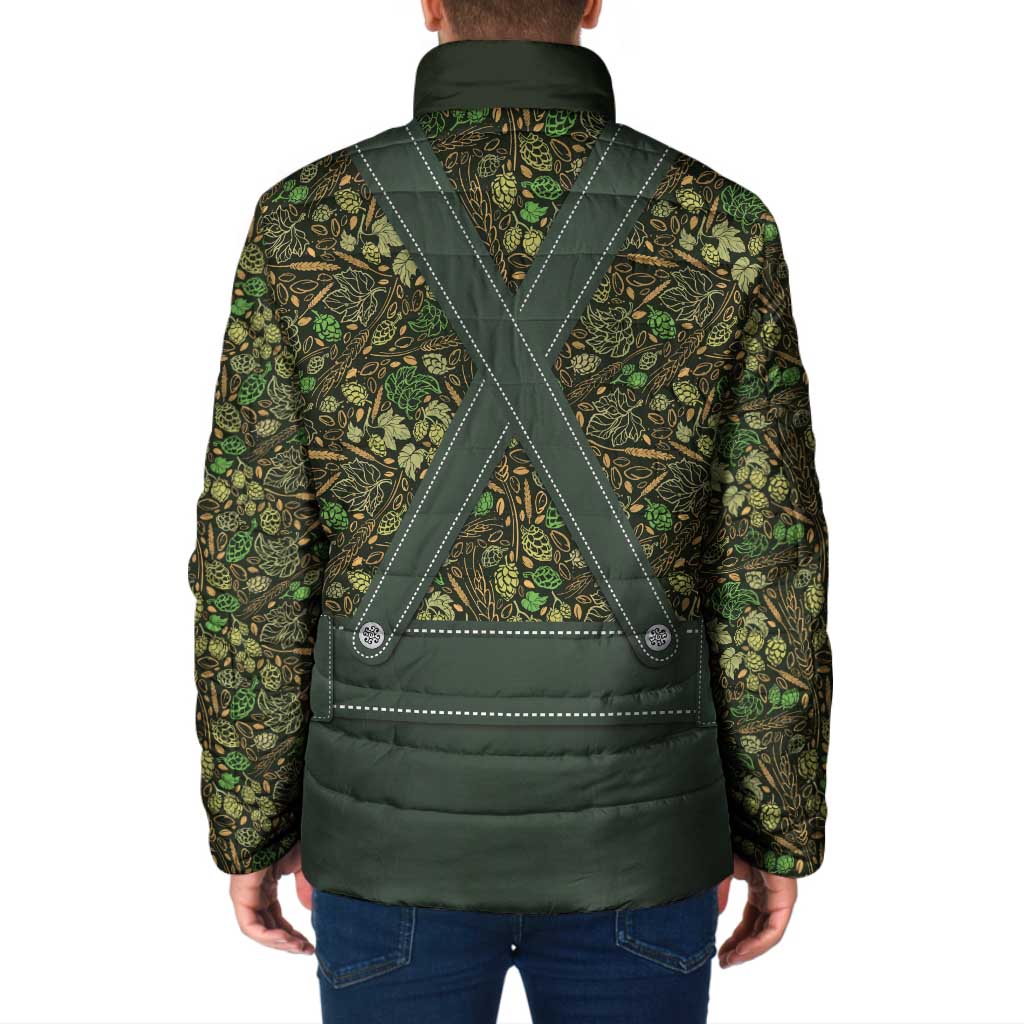 Lederhosen Oktoberfest Padded Jacket Hops And Malt Pattern - Wonder Print Shop