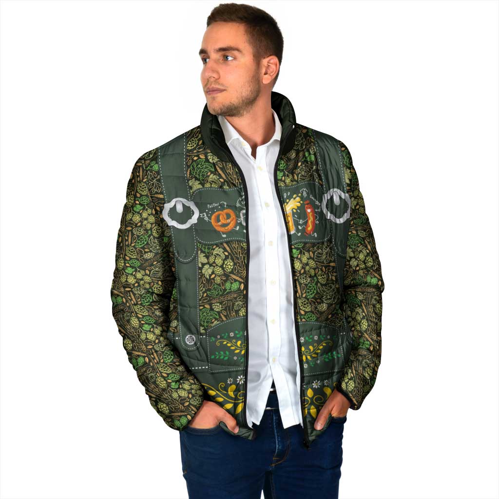 Lederhosen Oktoberfest Padded Jacket Hops And Malt Pattern - Wonder Print Shop