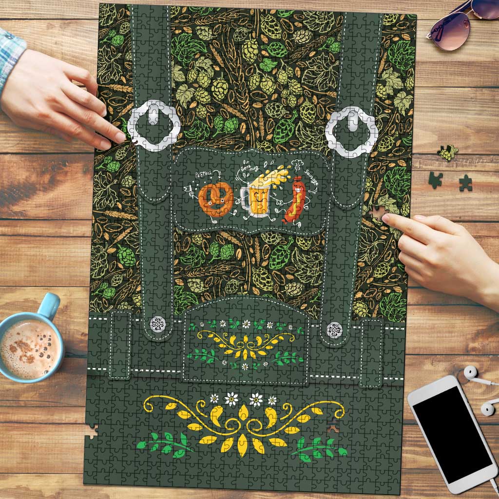 Lederhosen Oktoberfest Puzzle Hops And Malt Pattern - Wonder Print Shop