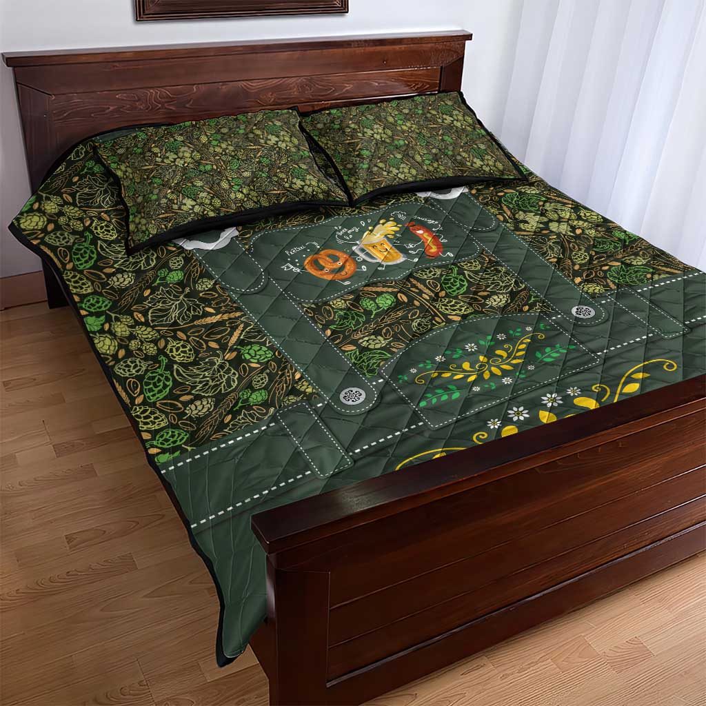 Lederhosen Oktoberfest Quilt Bed Set Hops And Malt Pattern - Wonder Print Shop