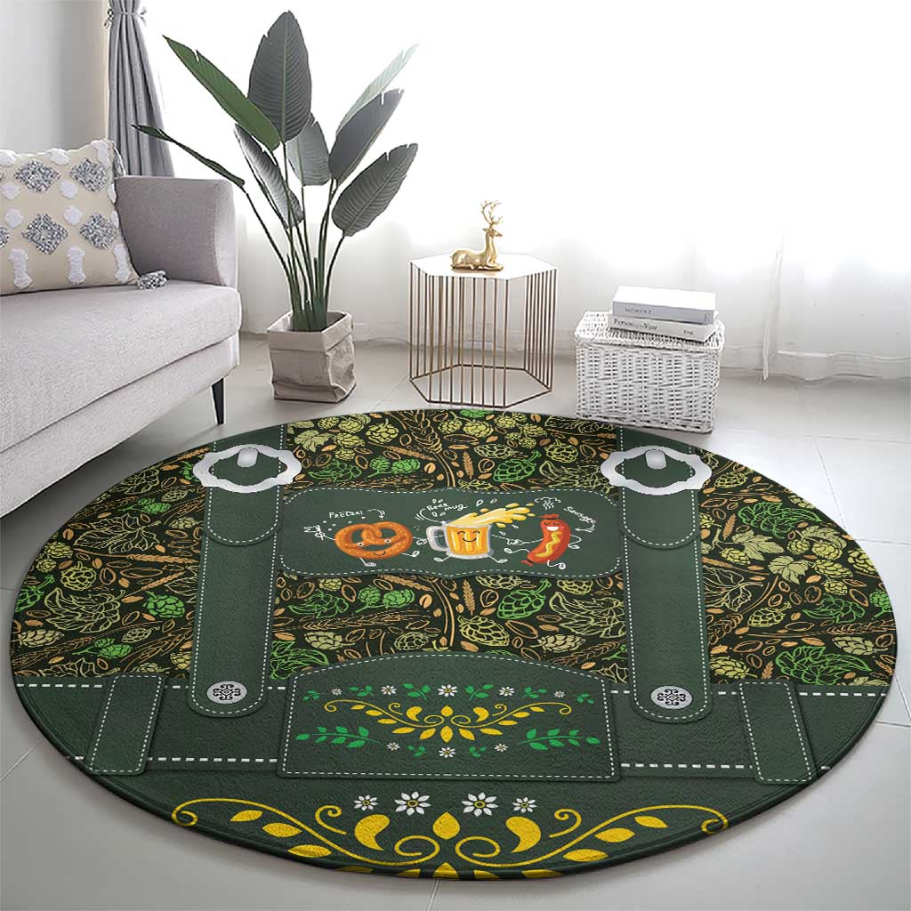 Lederhosen Oktoberfest Round Carpet Hops And Malt Pattern - Wonder Print Shop
