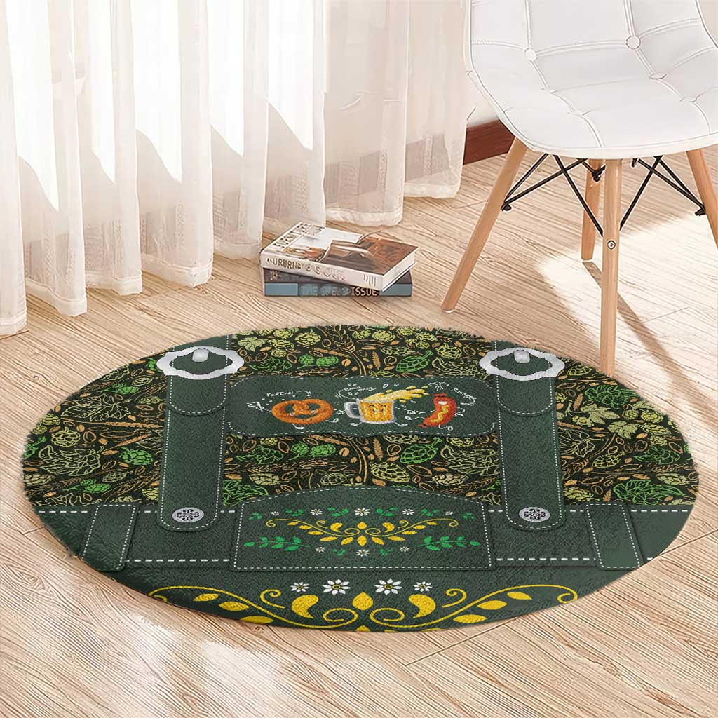 Lederhosen Oktoberfest Round Carpet Hops And Malt Pattern - Wonder Print Shop