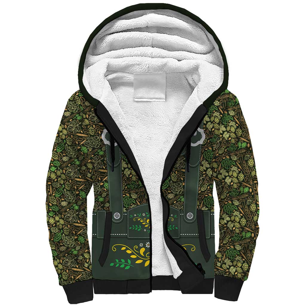 Lederhosen Oktoberfest Sherpa Hoodie Hops And Malt Pattern - Wonder Print Shop