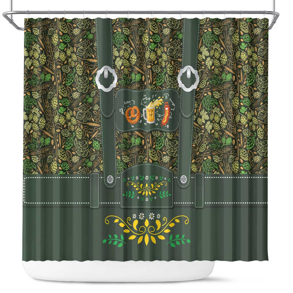 Lederhosen Oktoberfest Shower Curtain Hops And Malt Pattern - Wonder Print Shop