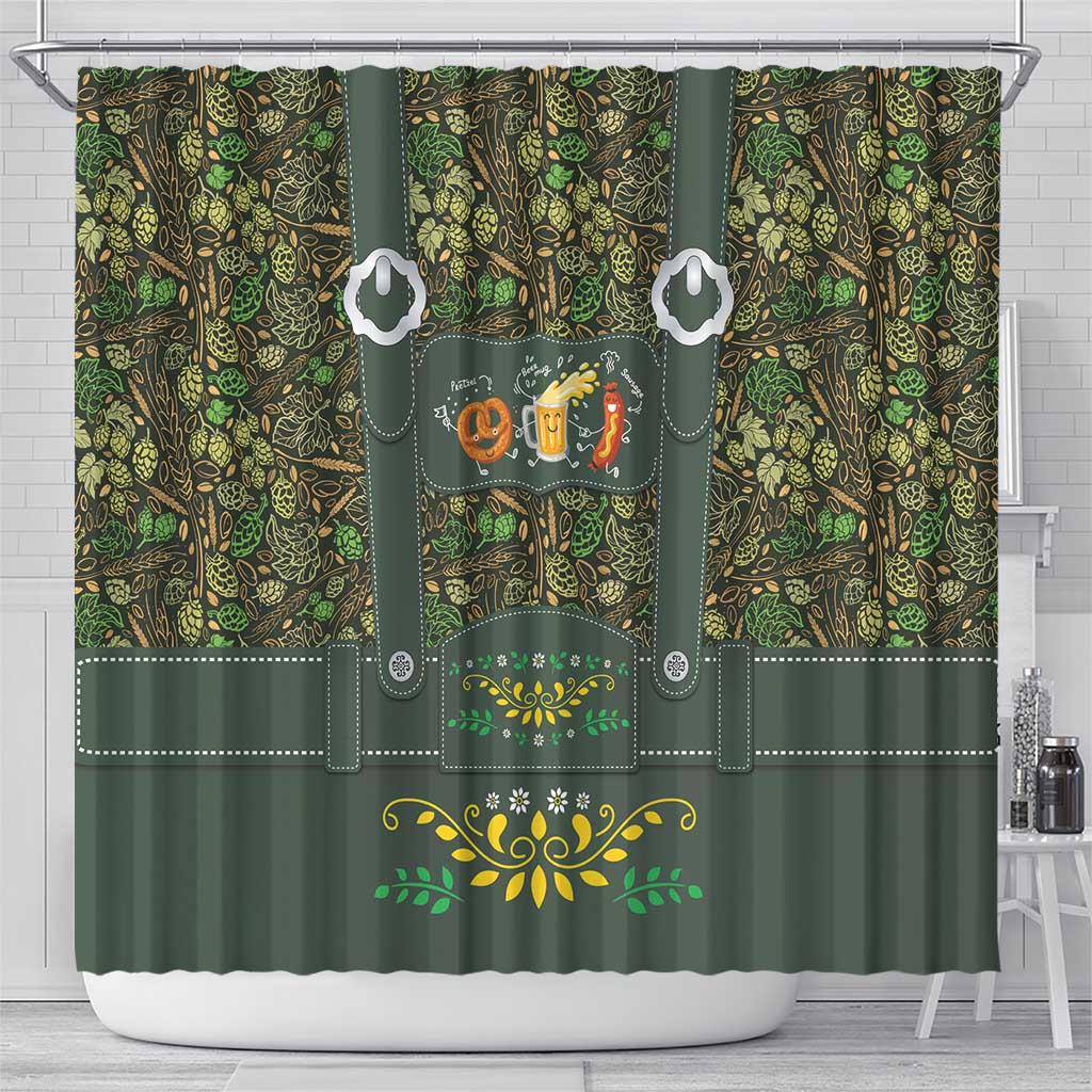Lederhosen Oktoberfest Shower Curtain Hops And Malt Pattern - Wonder Print Shop