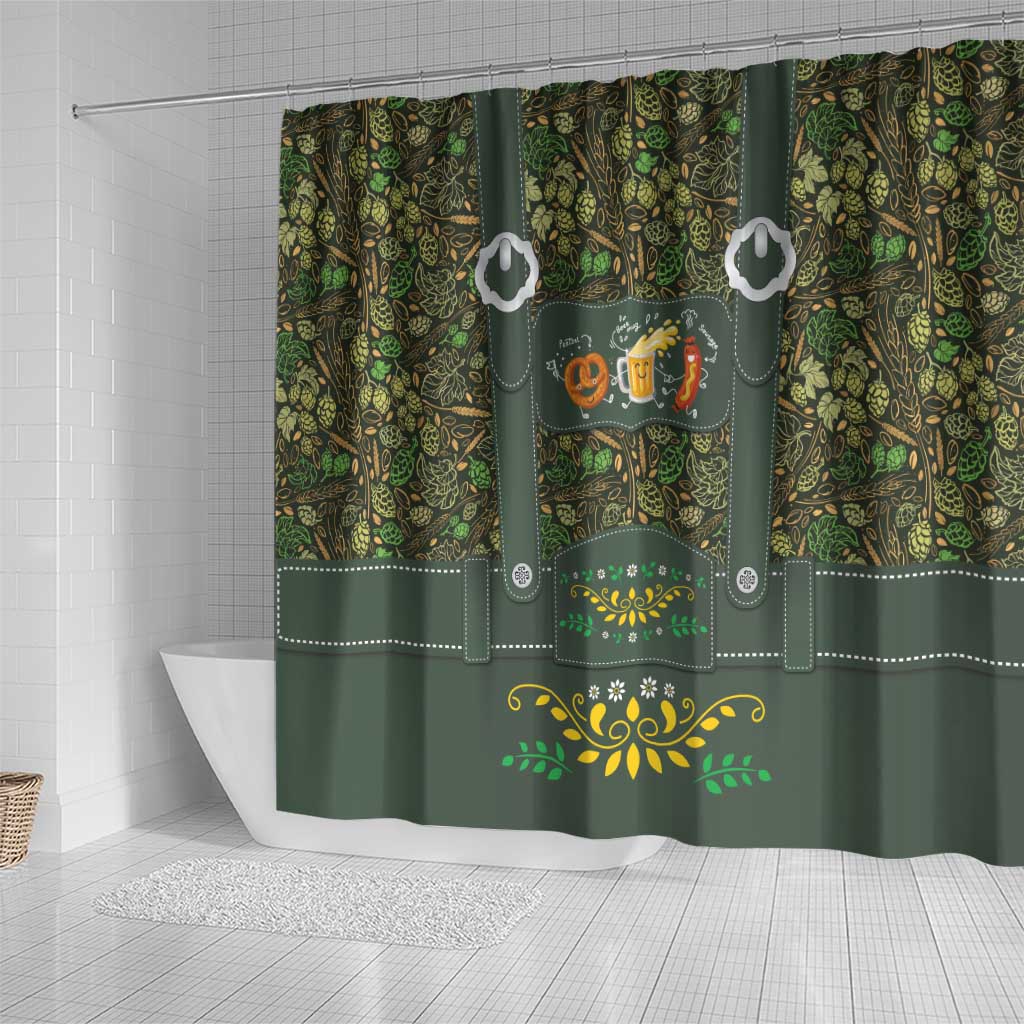 Lederhosen Oktoberfest Shower Curtain Hops And Malt Pattern - Wonder Print Shop