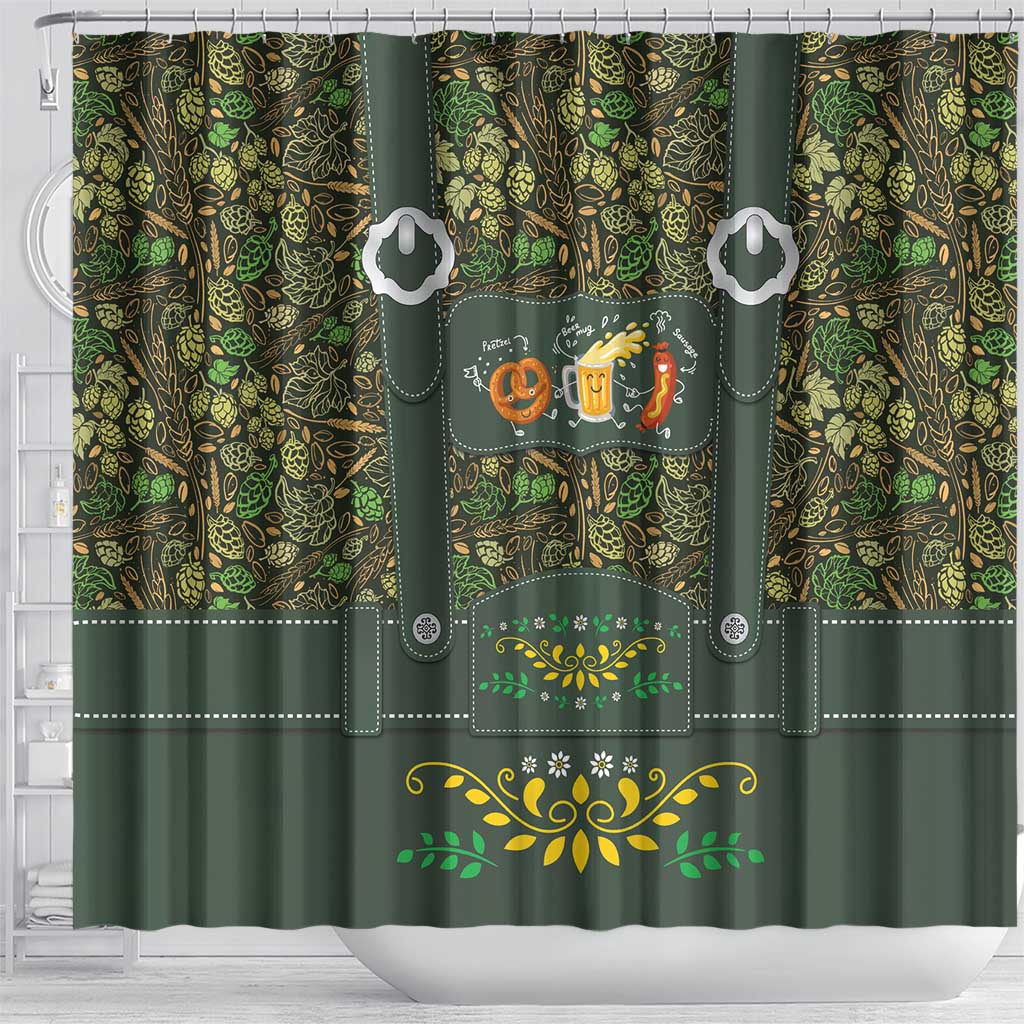 Lederhosen Oktoberfest Shower Curtain Hops And Malt Pattern - Wonder Print Shop