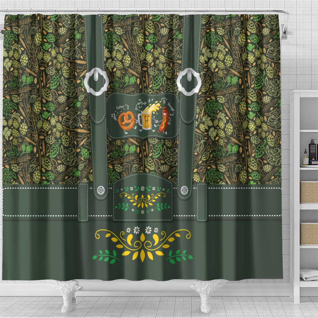 Lederhosen Oktoberfest Shower Curtain Hops And Malt Pattern - Wonder Print Shop