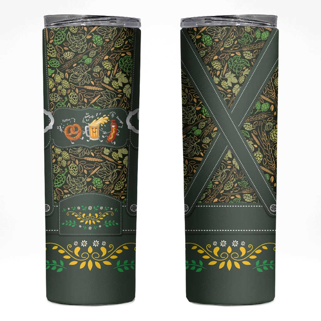 Lederhosen Oktoberfest Skinny Tumbler Hops And Malt Pattern - Wonder Print Shop