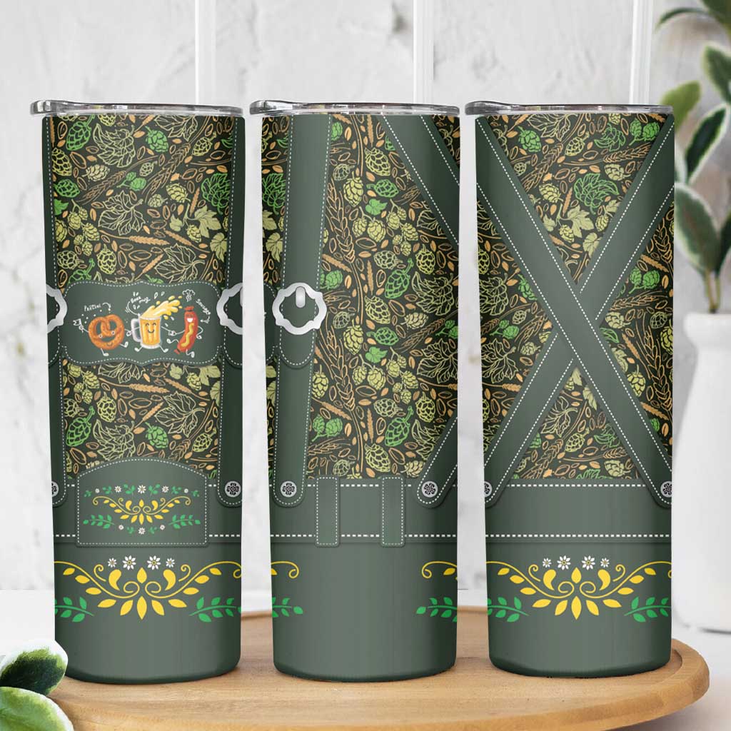 Lederhosen Oktoberfest Skinny Tumbler Hops And Malt Pattern - Wonder Print Shop