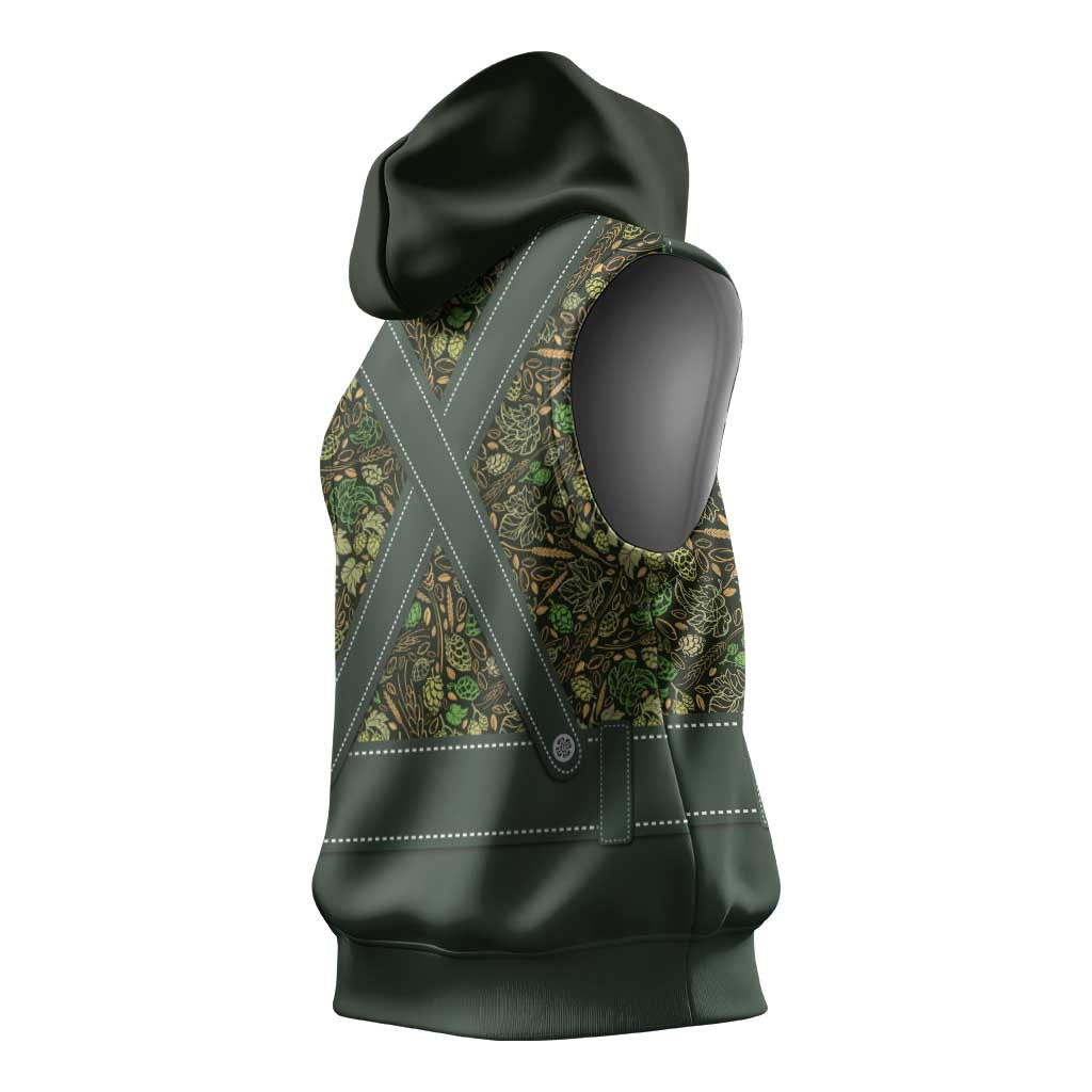 Lederhosen Oktoberfest Sleeveless Hoodie Hops And Malt Pattern - Wonder Print Shop