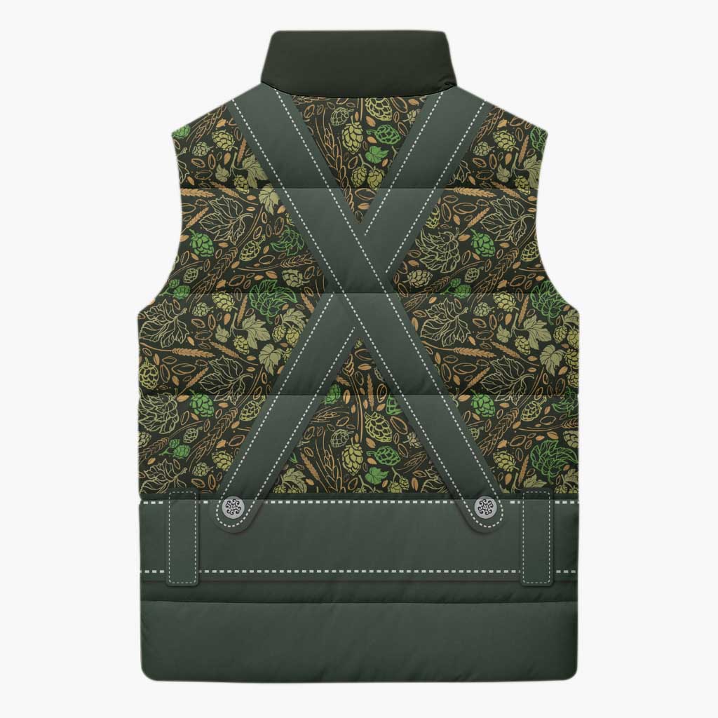 Lederhosen Oktoberfest Sleeveless Puffer Jacket Hops And Malt Pattern - Wonder Print Shop