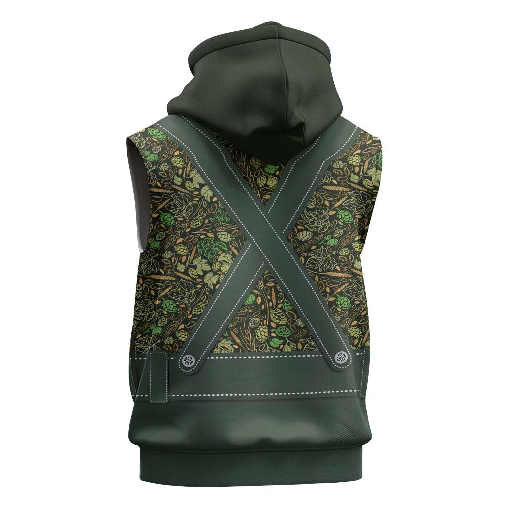 Lederhosen Oktoberfest Sleeveless Zip Hoodie Hops And Malt Pattern - Wonder Print Shop
