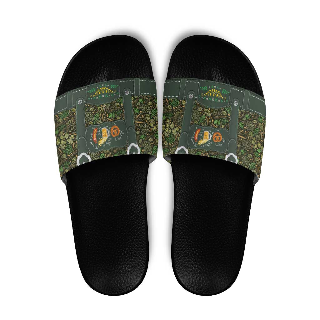 Lederhosen Oktoberfest Slide Sandals Hops And Malt Pattern - Wonder Print Shop