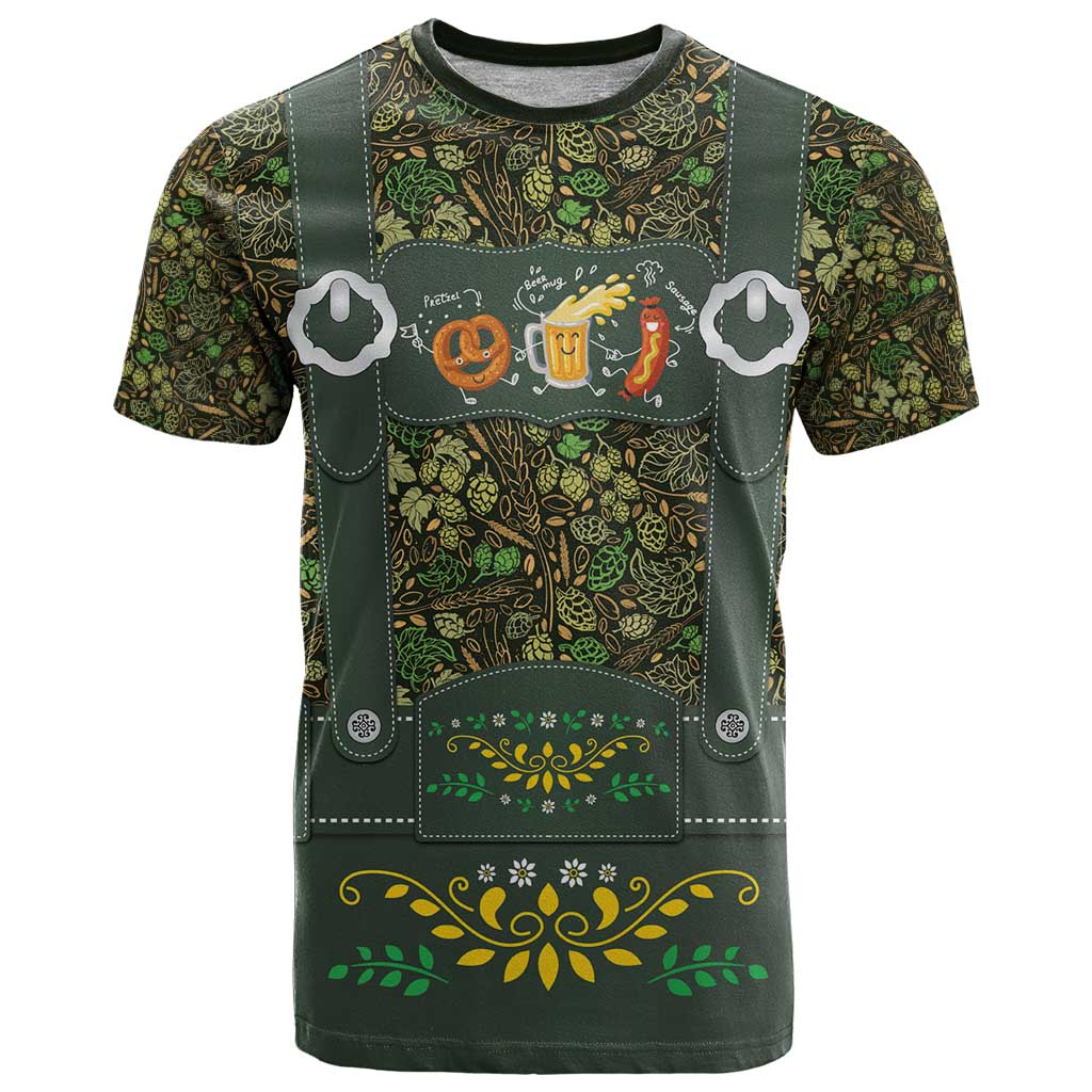 Lederhosen Oktoberfest T Shirt Hops And Malt Pattern - Wonder Print Shop