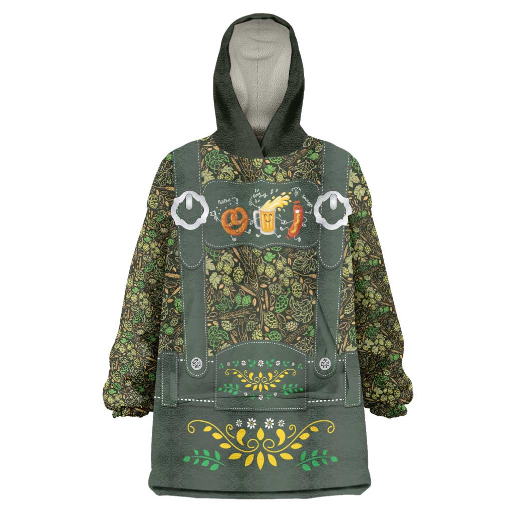 Lederhosen Oktoberfest Wearable Blanket Hoodie Hops And Malt Pattern - Wonder Print Shop