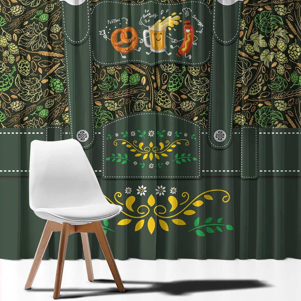 Lederhosen Oktoberfest Window Curtain Hops And Malt Pattern - Wonder Print Shop
