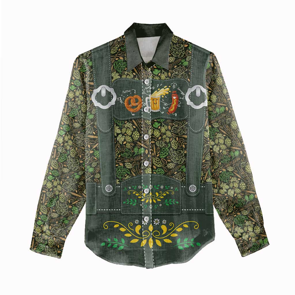 Lederhosen Oktoberfest Women Casual Shirt Hops And Malt Pattern - Wonder Print Shop